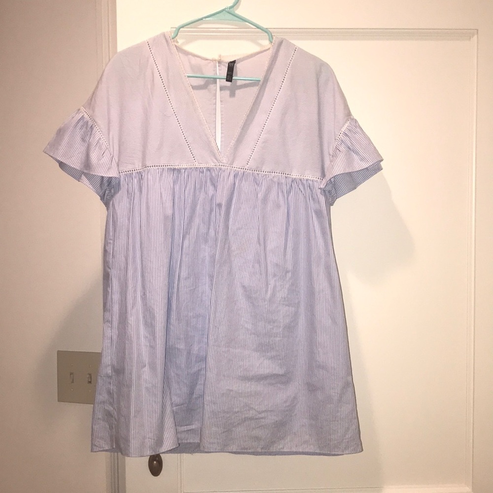 blue pinstripe dress